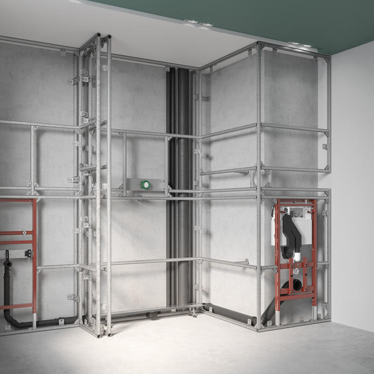 Bewährt seit 25 Jahren: Das raffinierte Vorwandsystem TECEprofil besteht seit jeher aus den gleichen drei Grundbauteilen mit denen sich Badträume ohne schweres Gerät schnell realisieren lassen.